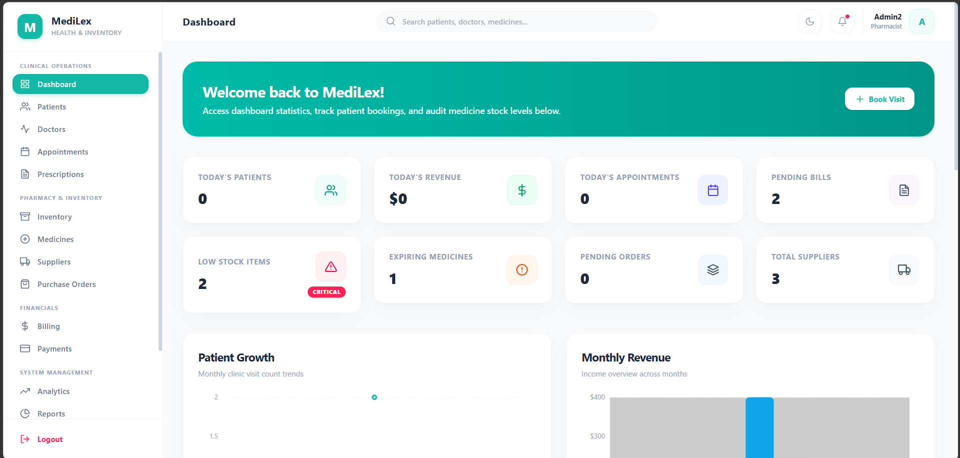 MediLex – Healthcare System Dashboard Widescreen Preview